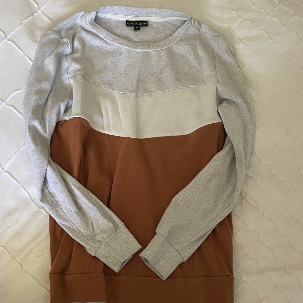 Nursing Queen Gray and Brown Colorblock Top